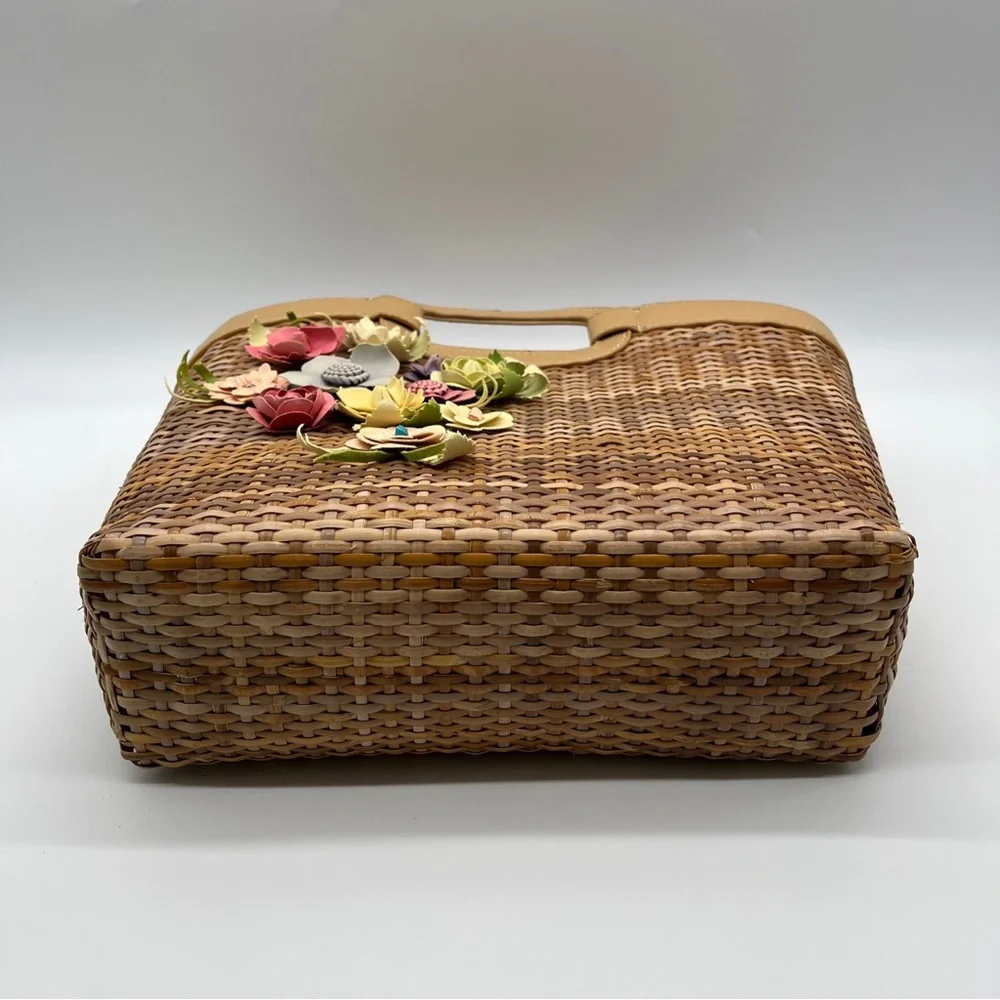 LOFT Woven Tote with Multicolor Floral Appliqués